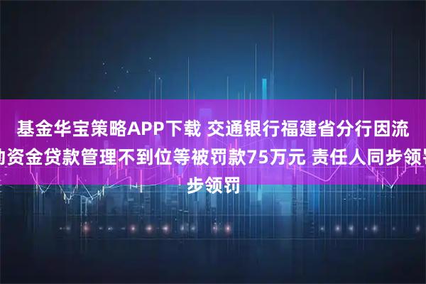 基金华宝策略APP下载 交通银行福建省分行因流动资金贷款管理不到位等被罚款75万元 责任人同步领罚